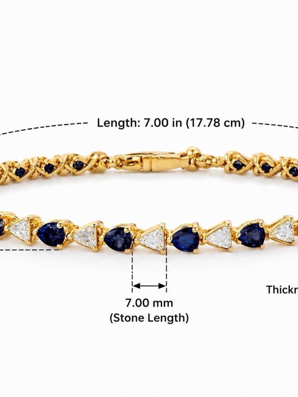 Gold Blue Sapphire & Clear CZ Link Bracelet - Women's Jewelry 925 Sterling